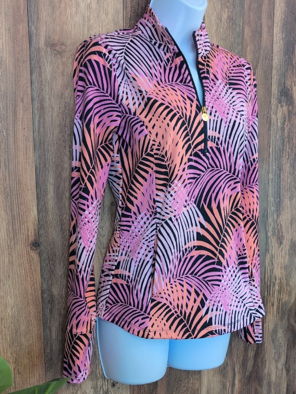 Tommy Bahama Island Zone Palm-Print Quarter Zip Long-Sleeve Top XS     698A - Picture 2 of 6